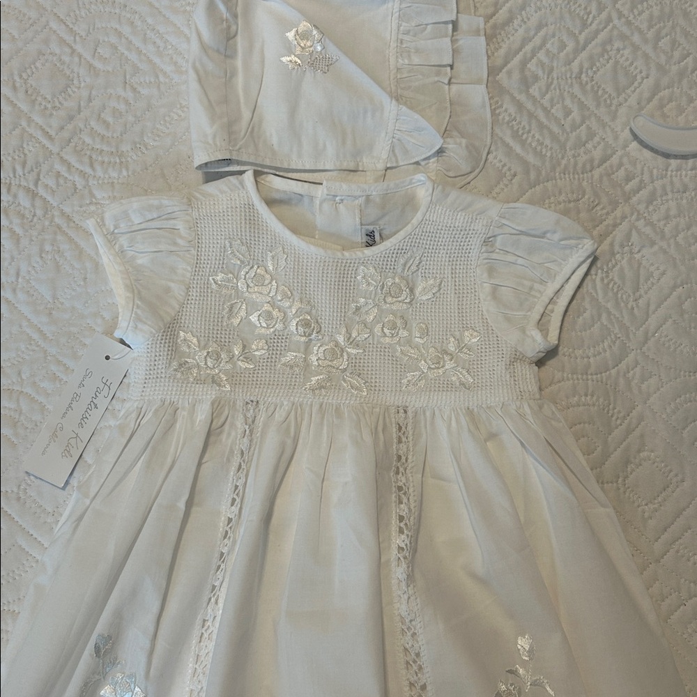 White Baby Christening dress with Bonnet